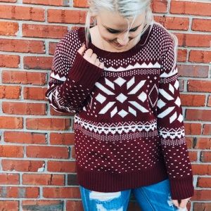 Pol knit sweater red and white Fair Isle size l